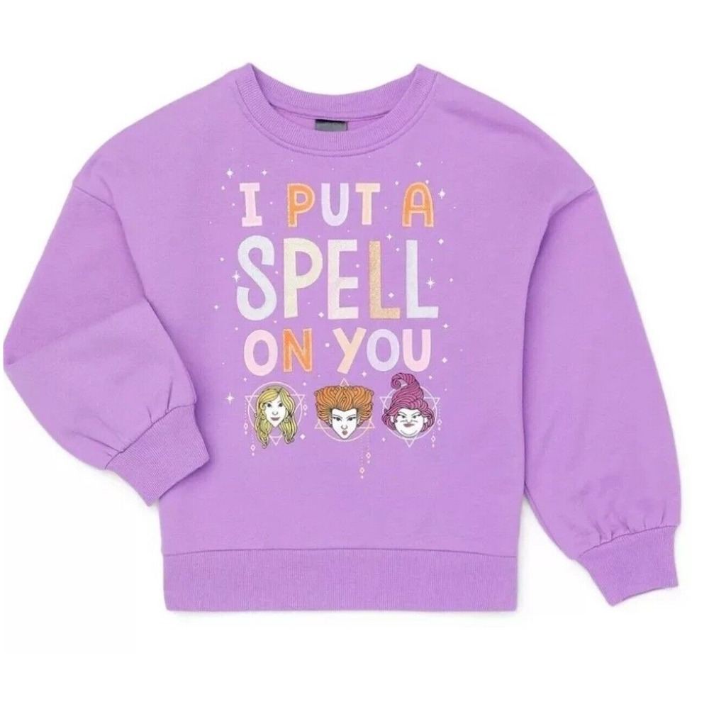 Disney Hocus Pocus Girls Crew Neck Sweatshirt‎ Color Purple I Put A Spell On You